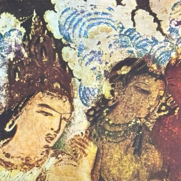 Indra, King of Heaven Original Antique Vintage Fine Art INDIA Print Ajanta Caves